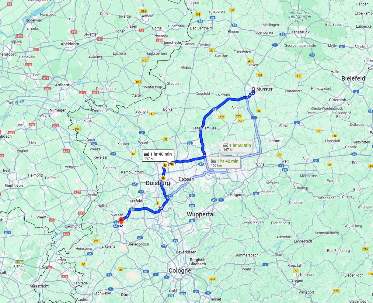 Anreise von Münster Zu Mönchengladbach Über via A43