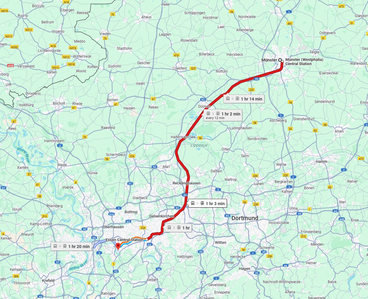 Anreise von Münster Zu Mülheim an der Ruhr Über 