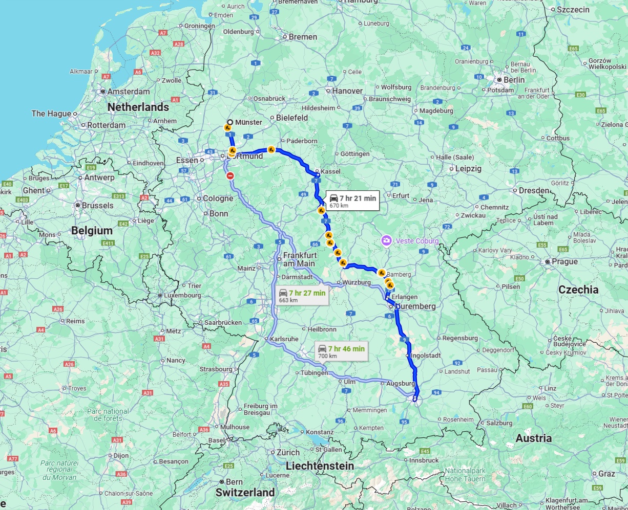 Anreise von Münster Zu München Über via A7