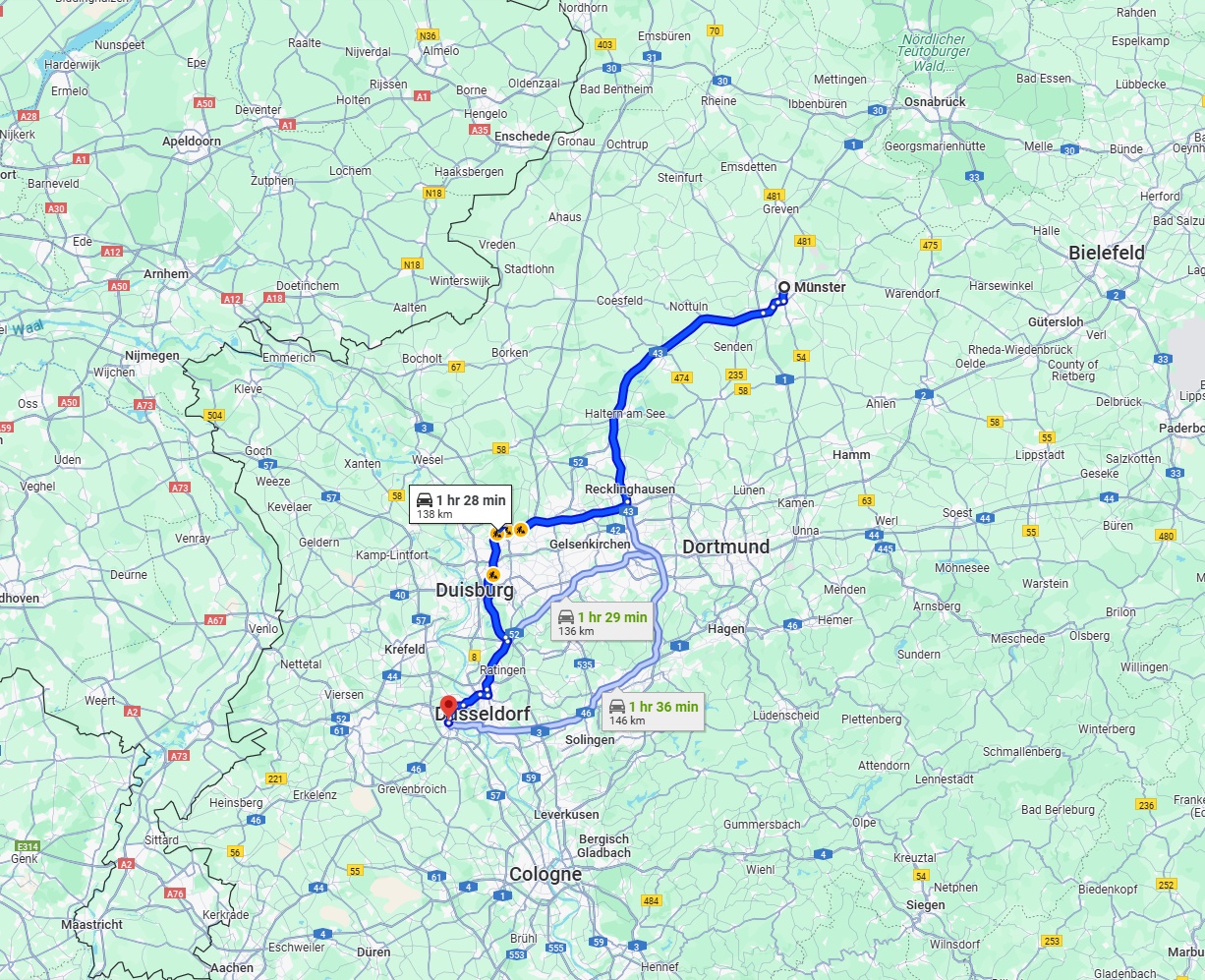 Anreise von Münster Zu Neuss Über via A43
