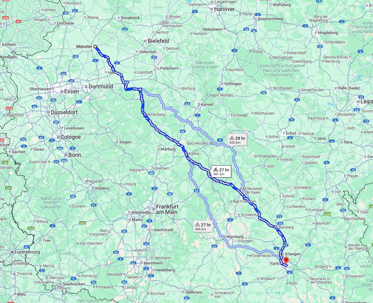 Anreise von Münster Zu Nürnberg Über 