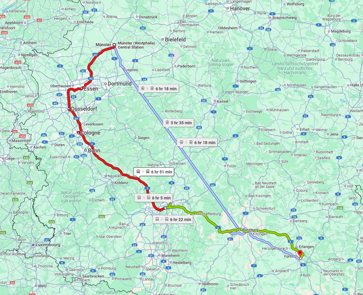 Anreise von Münster Zu Nürnberg Über 