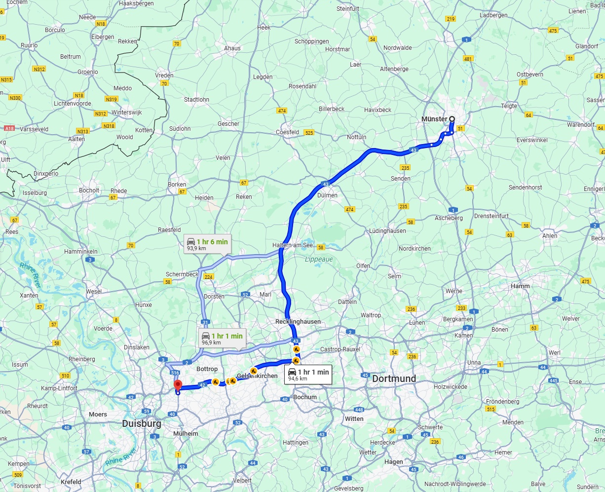 Anreise von Münster Zu Oberhausen Über via A43 and A42