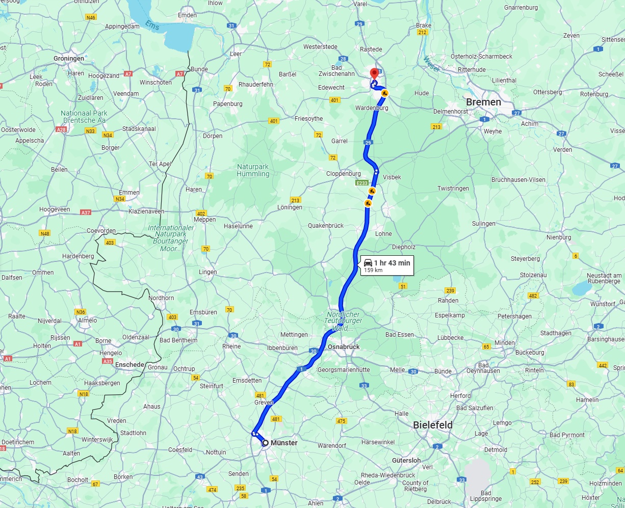 Anreise von Münster Zu Oldenburg Über via A1