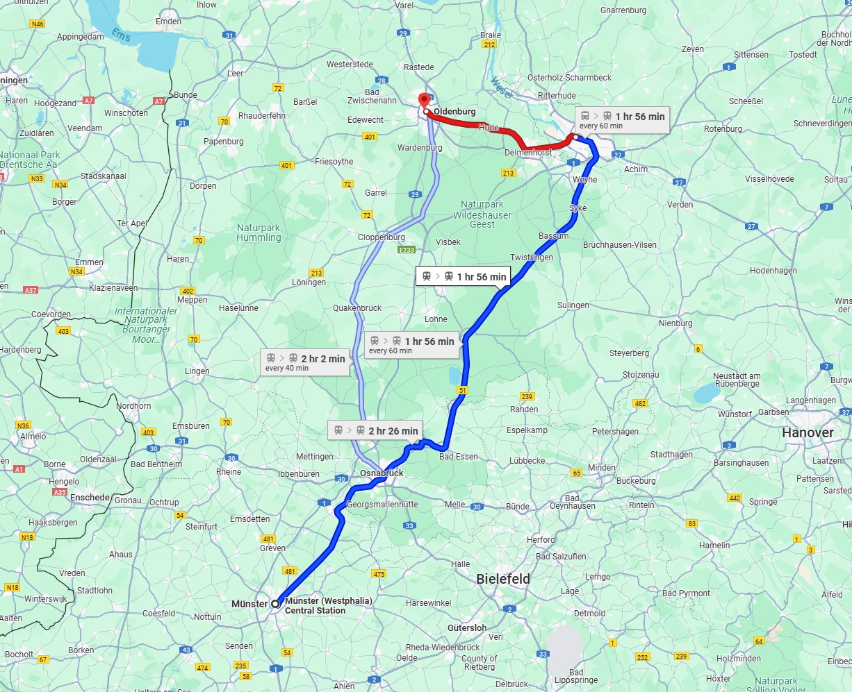 Anreise von Münster Zu Oldenburg Über 