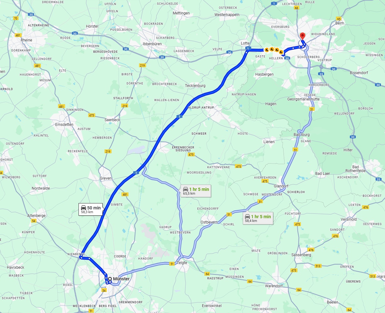 Anreise von Münster Zu Osnabrück Über via A1