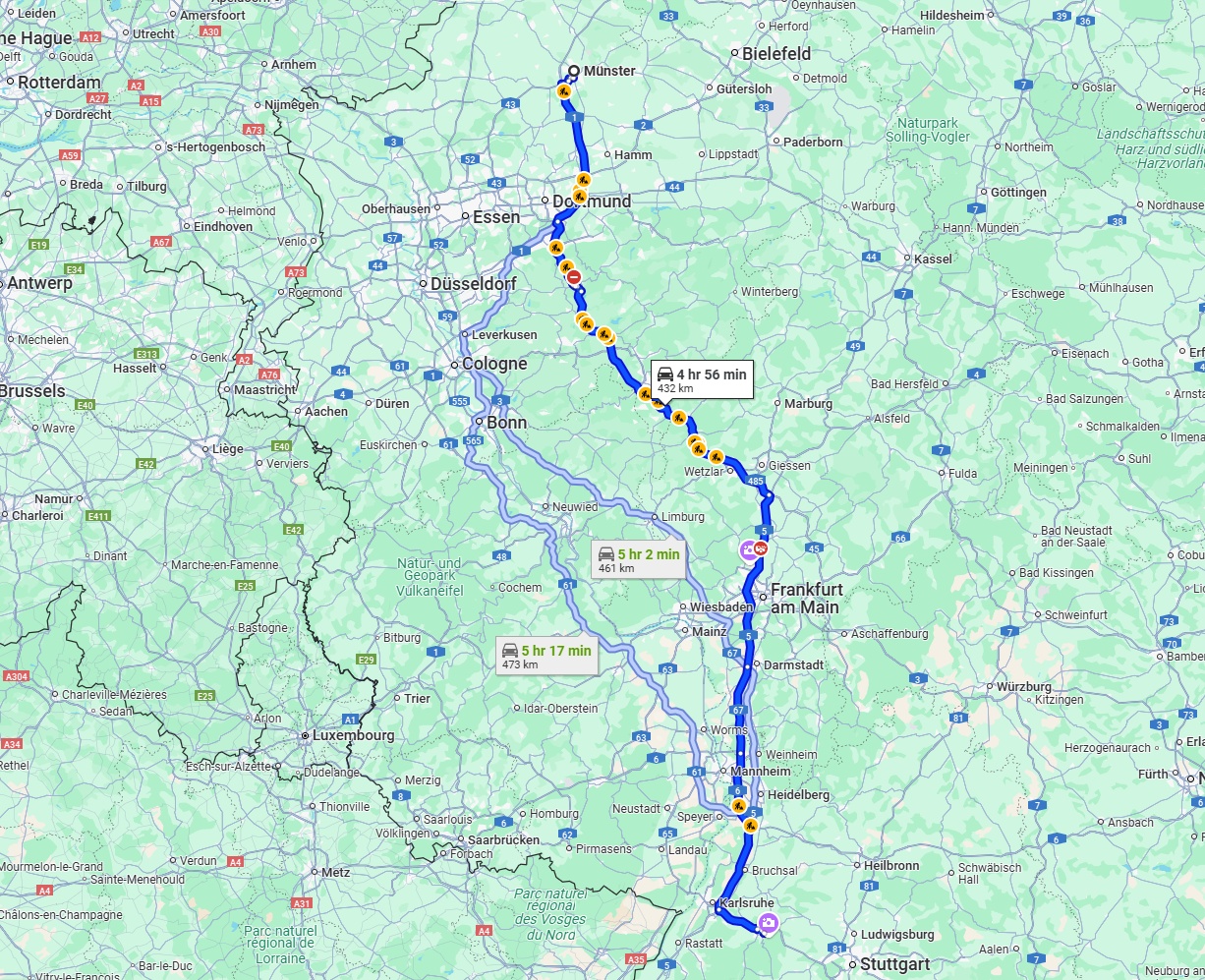 Anreise von Münster Zu Pforzheim Über via A45