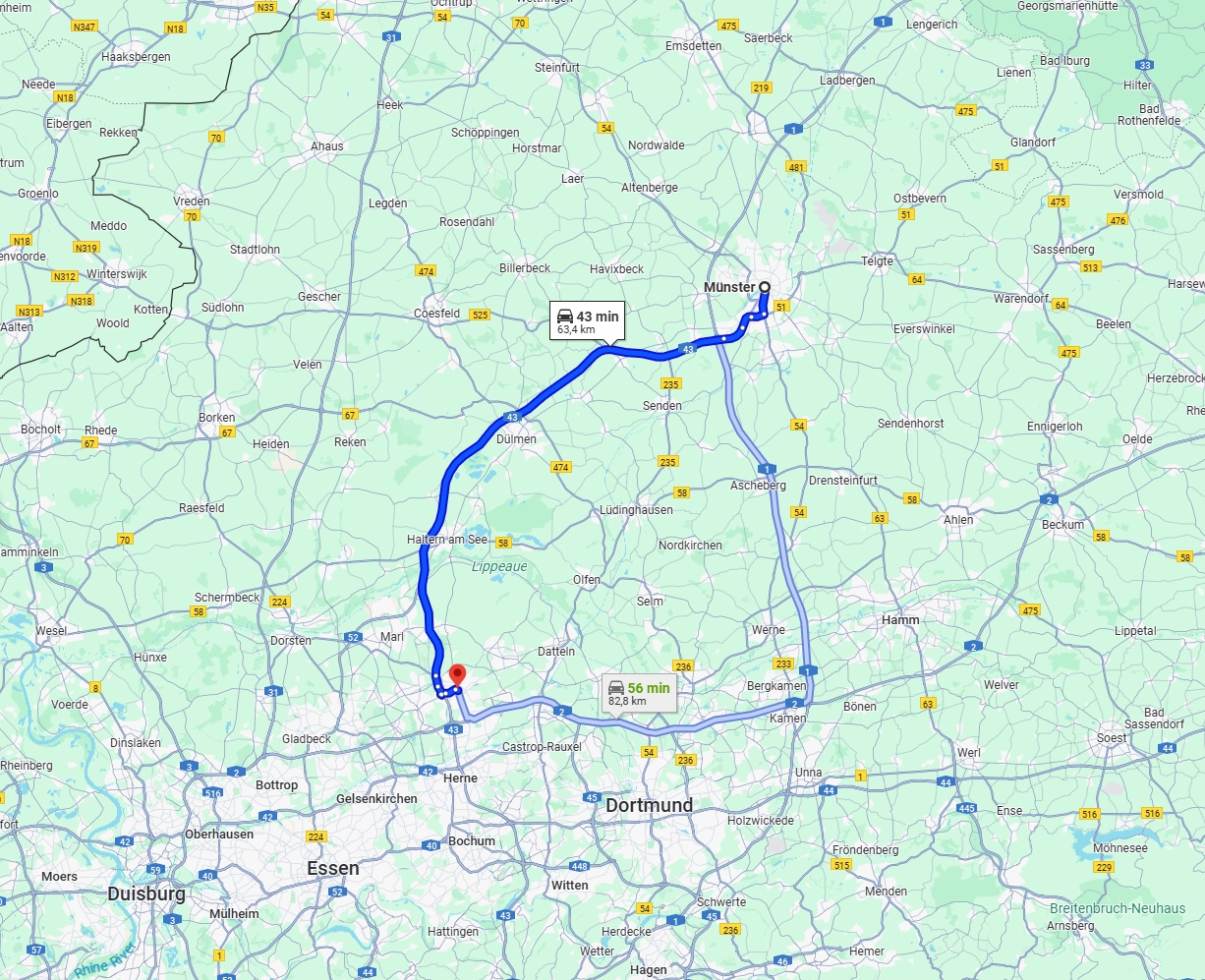 Anreise von Münster Zu Recklinghausen Über via A43