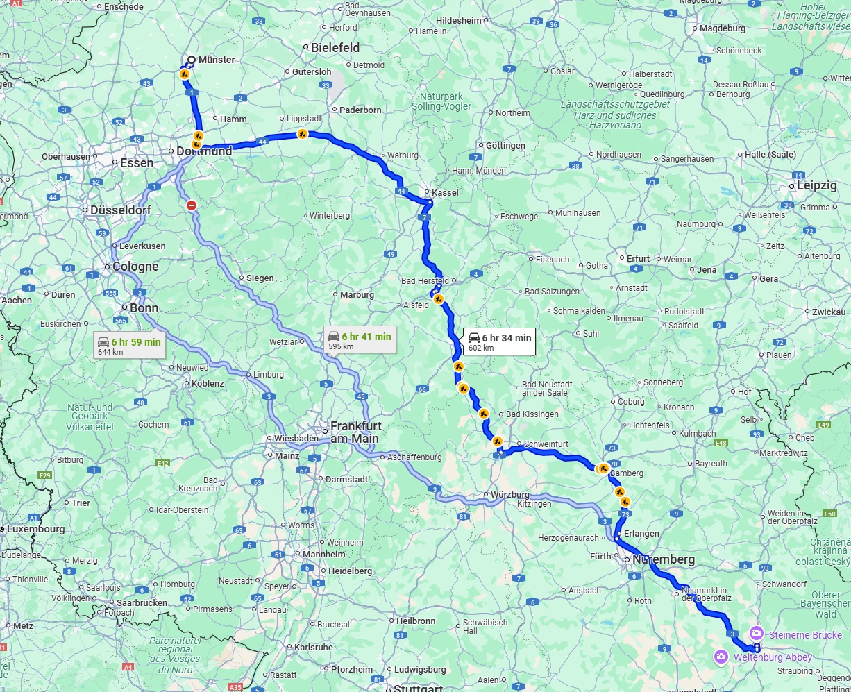 Anreise von Münster Zu Regensburg Über via A7