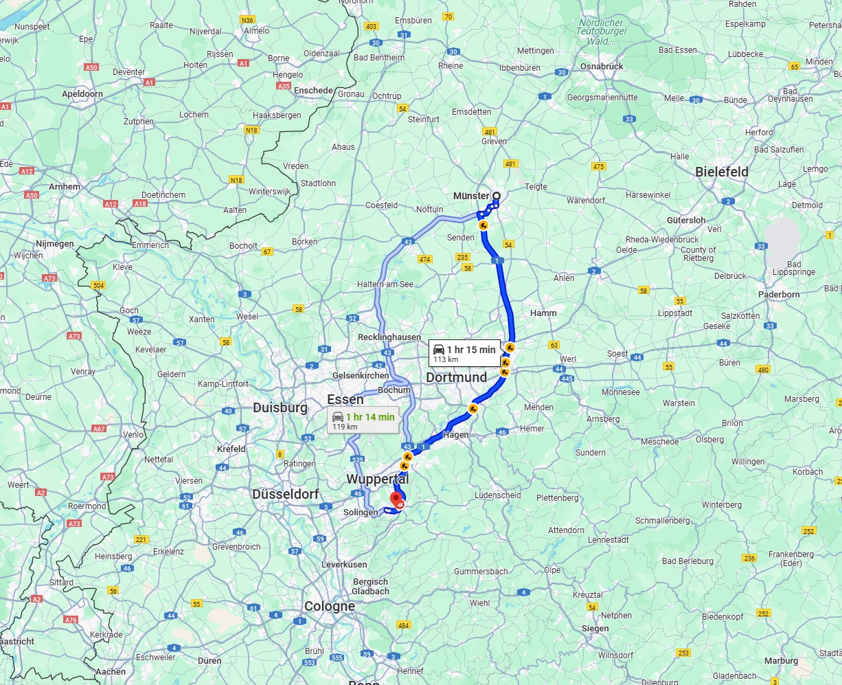 Anreise von Münster Zu Remscheid Über via A1