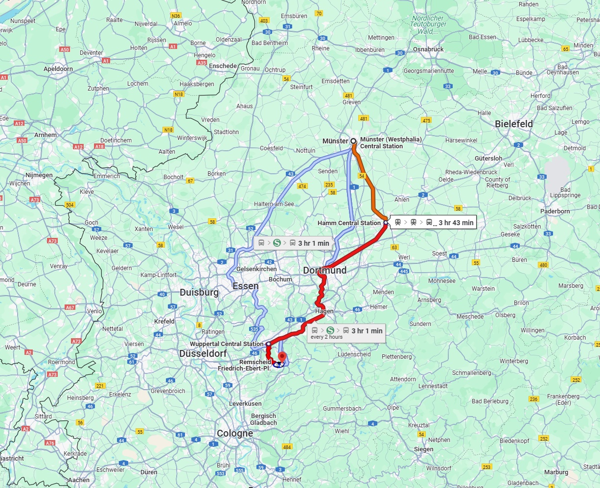 Anreise von Münster Zu Remscheid Über 