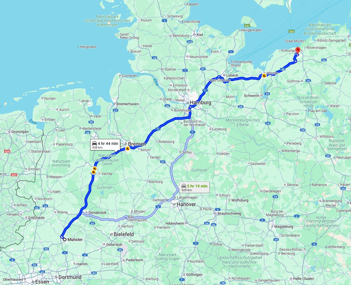 Anreise von Münster Zu Rostock Über via A1