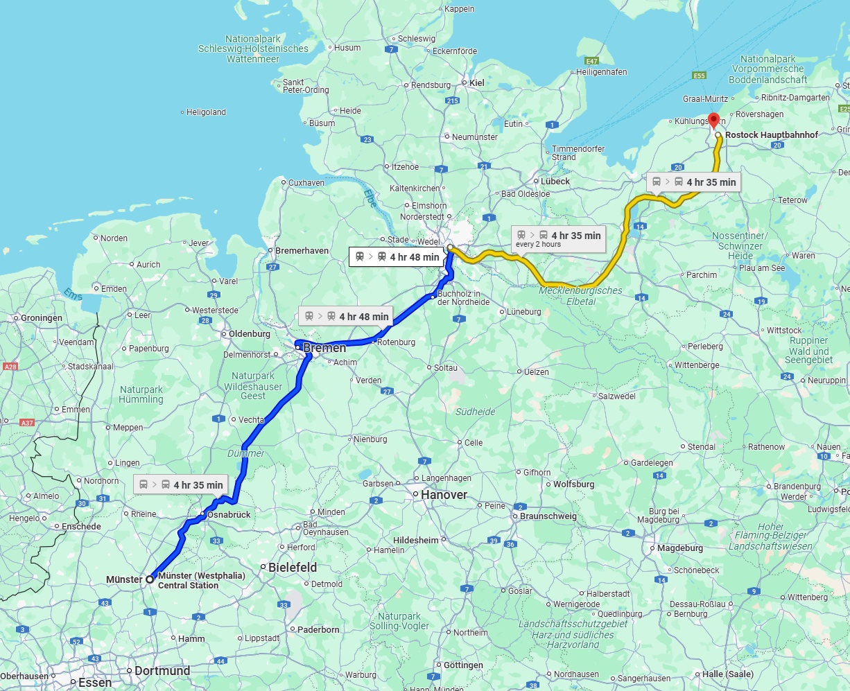 Anreise von Münster Zu Rostock Über 