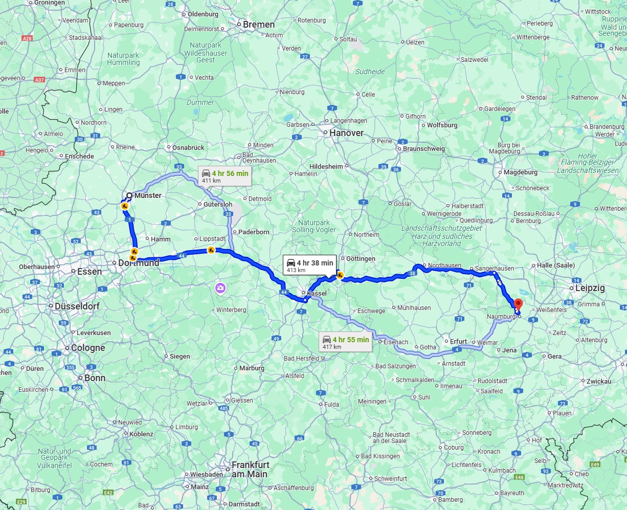 Anreise von Münster Zu Saale Über via A44 and A38