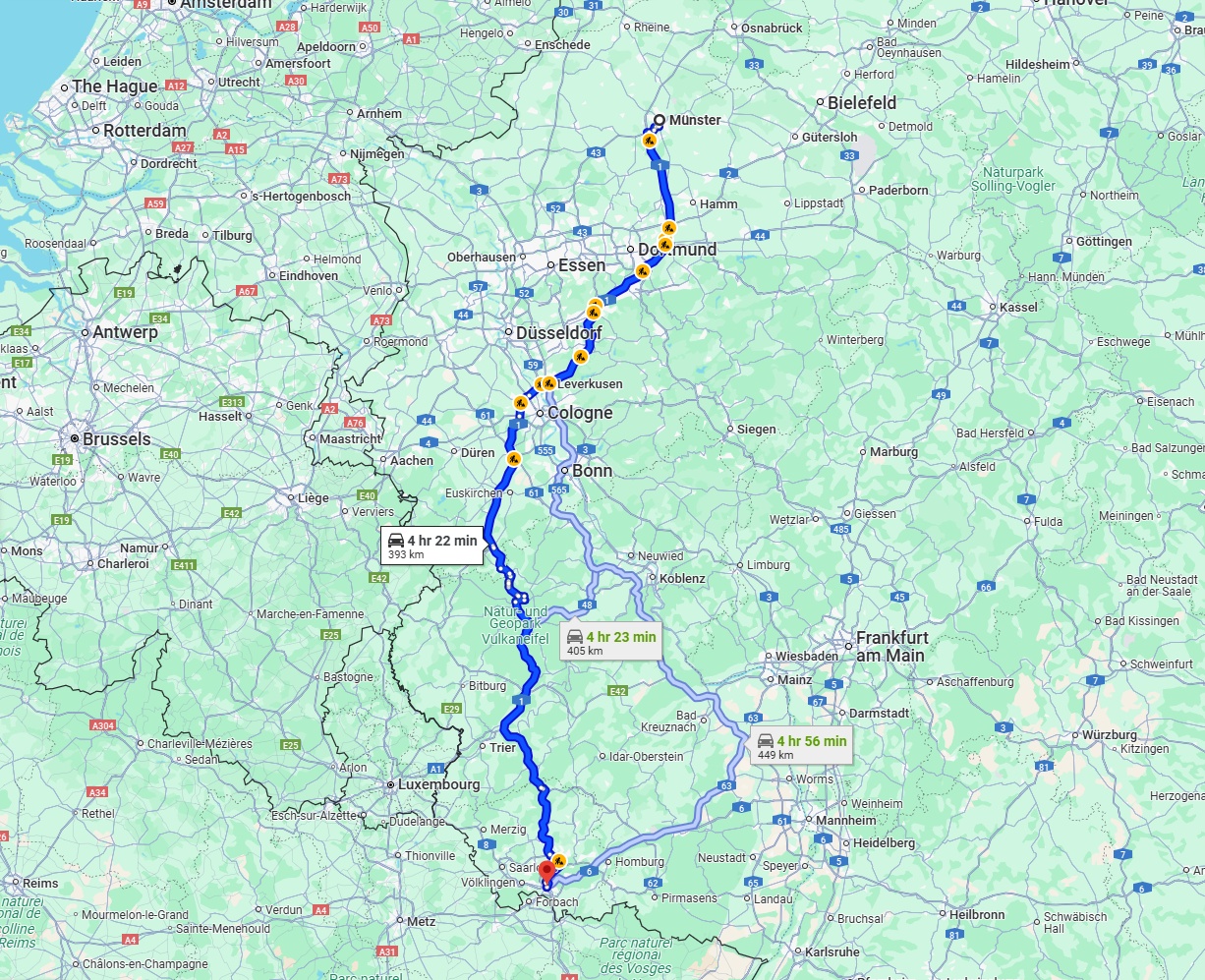 Anreise von Münster Zu Saarbrücken Über via A1
