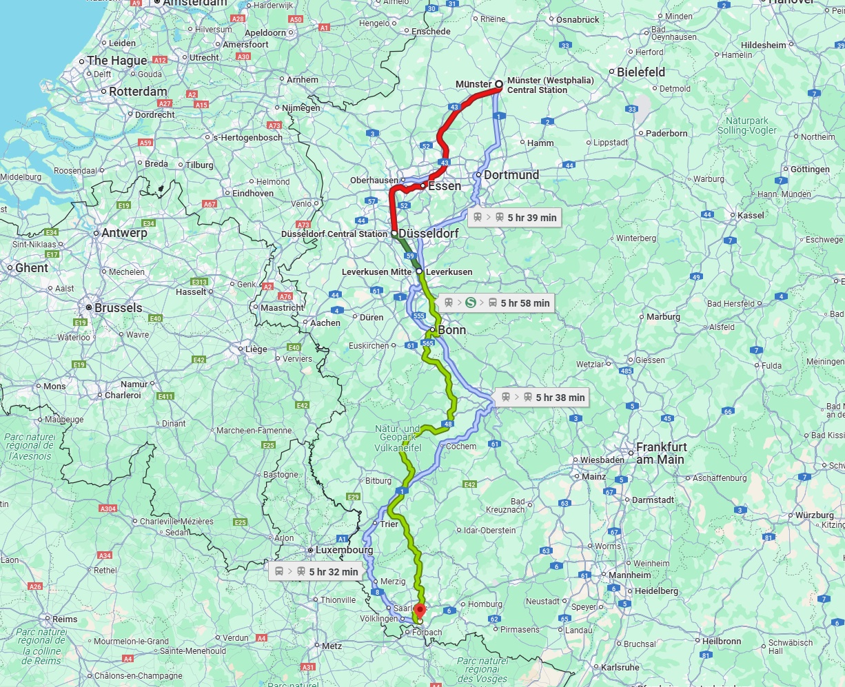 Anreise von Münster Zu Saarbrücken Über 