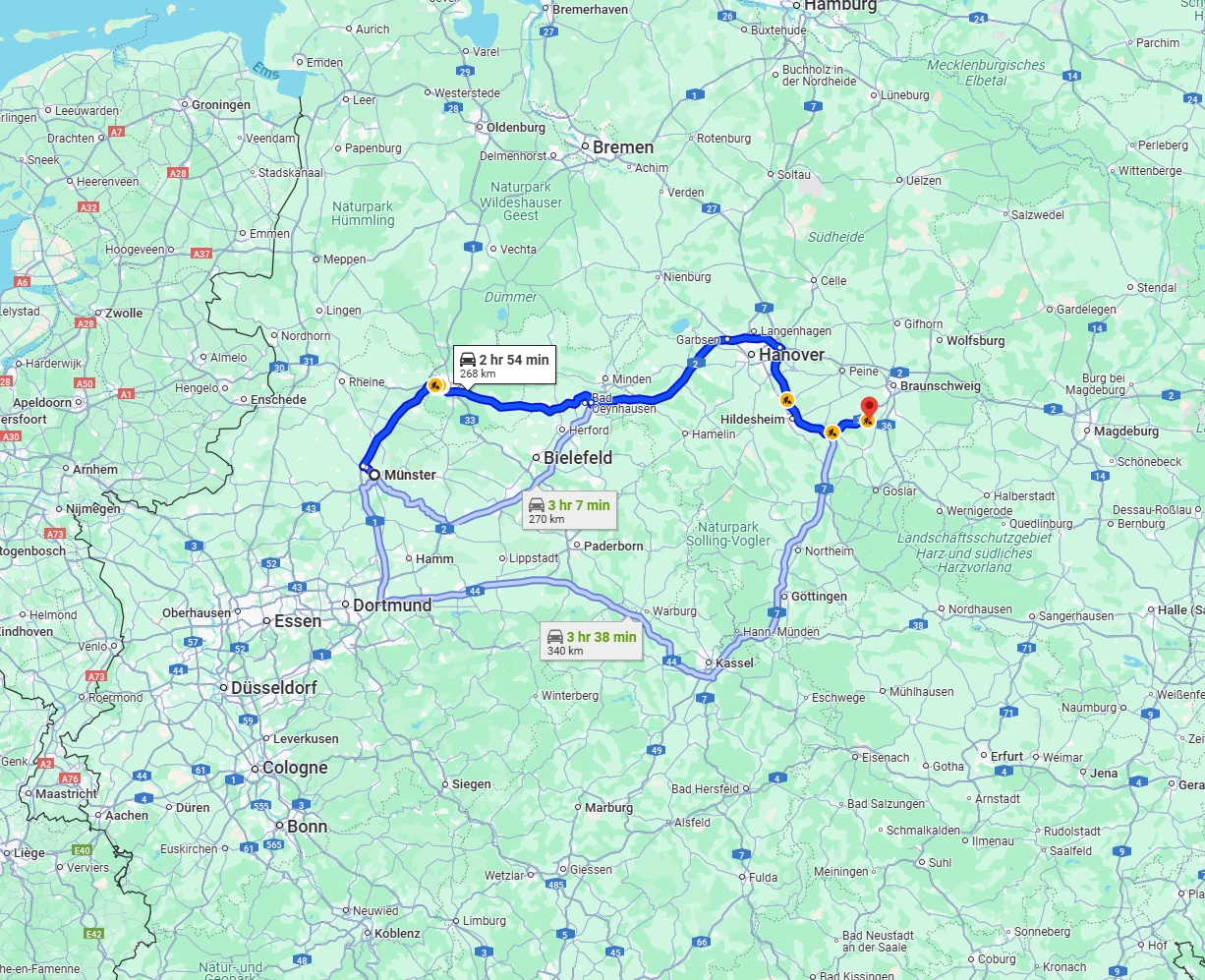 Anreise von Münster Zu Salzgitter Über via A30 and A2