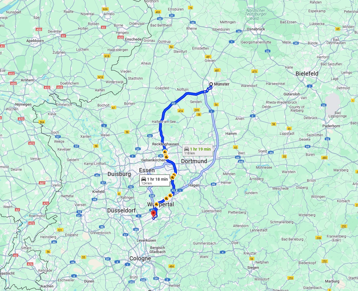 Anreise von Münster Zu Solingen Über via A43