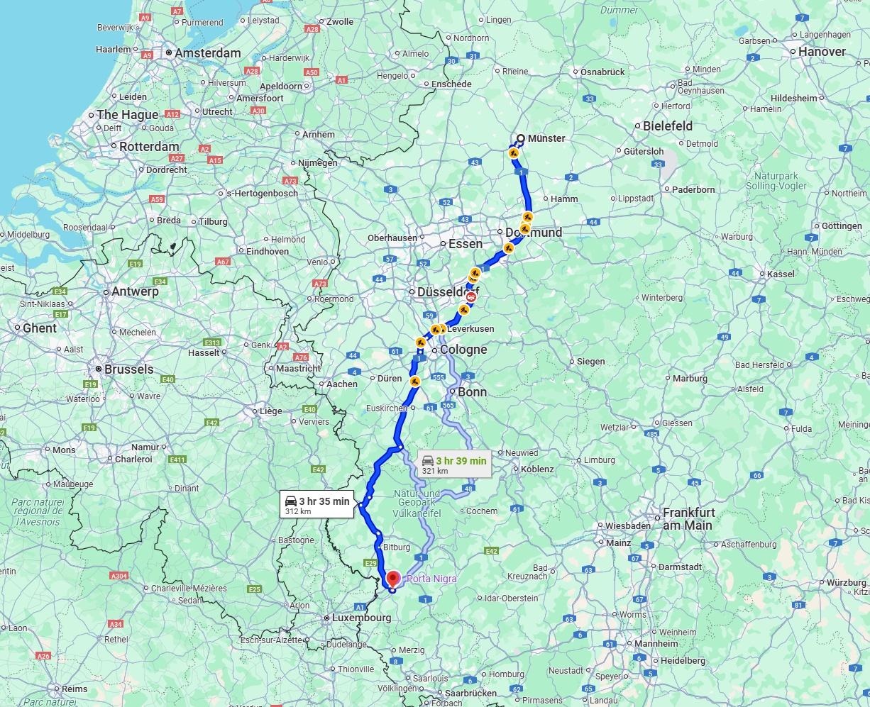 Anreise von Münster Zu Trier Über via A1