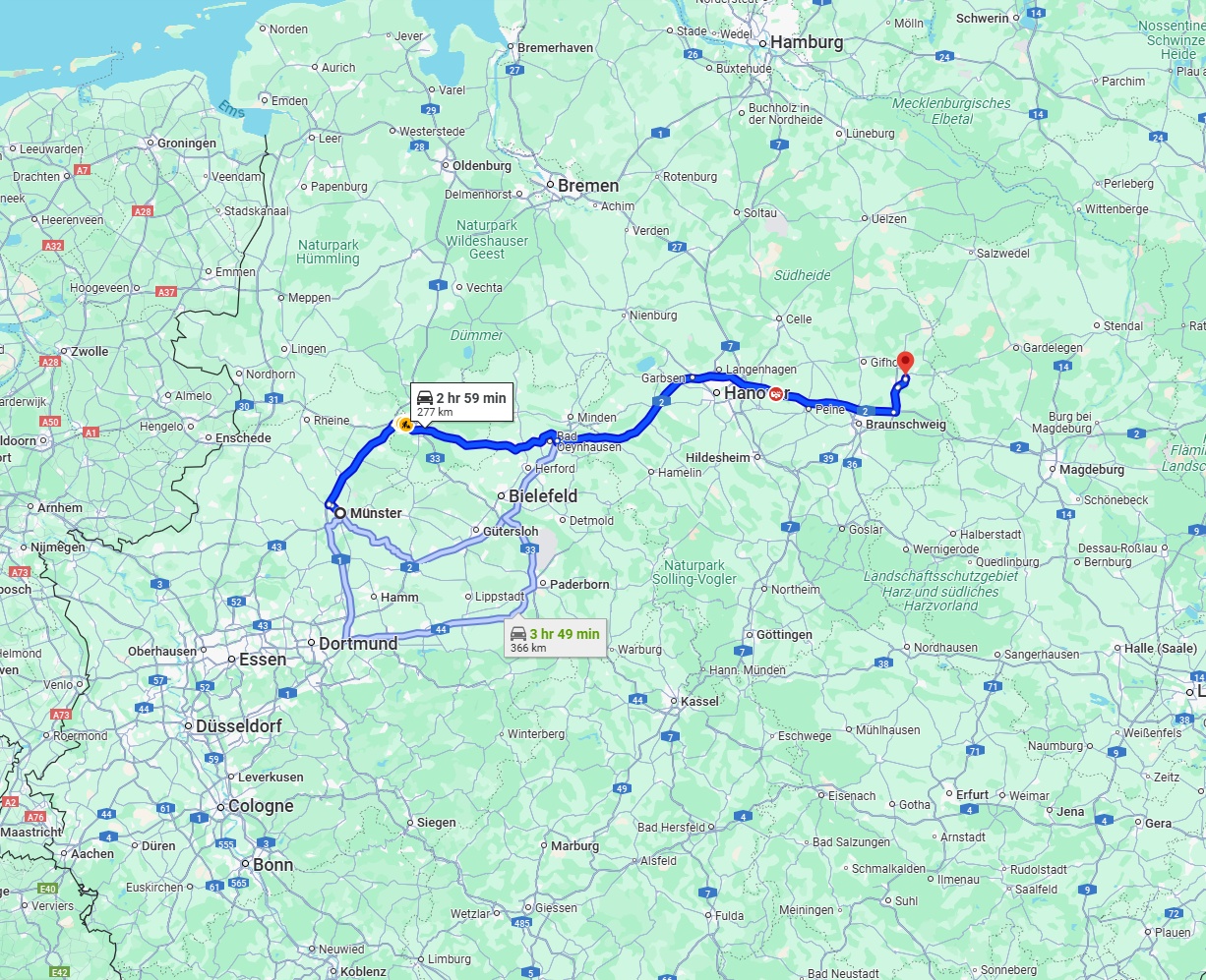 Anreise von Münster Zu Wolfsburg Über via A30 and A2