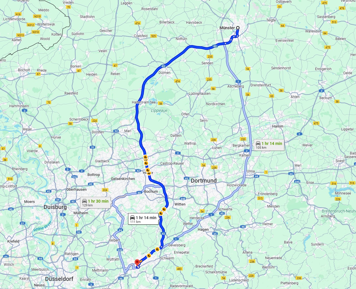 Anreise von Münster Zu Wuppertal Über via A43