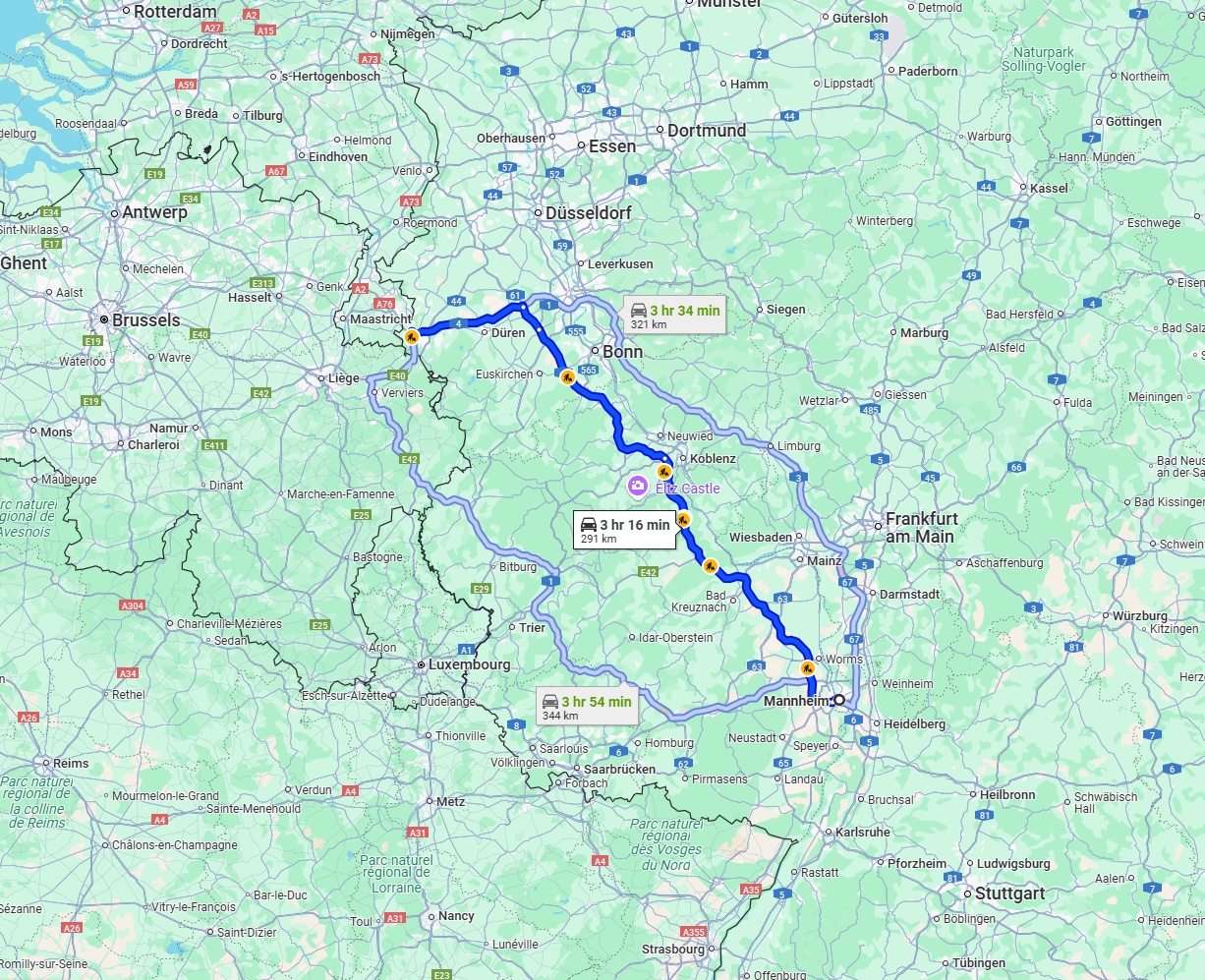 Anreise von Mannheim Zu Aachen Über via A61