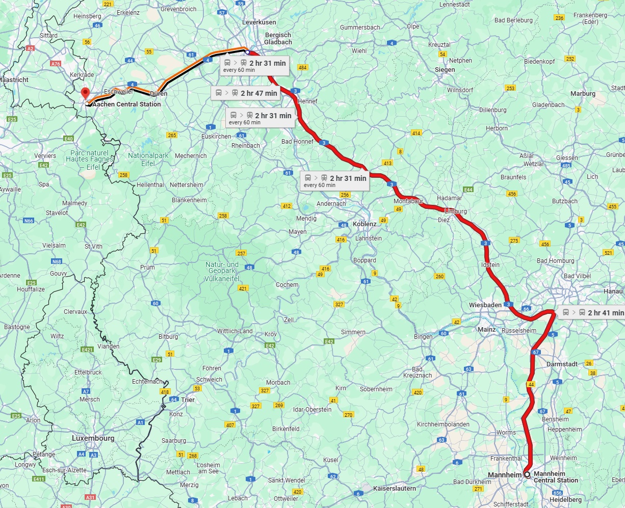 Anreise von Mannheim Zu Aachen Über 