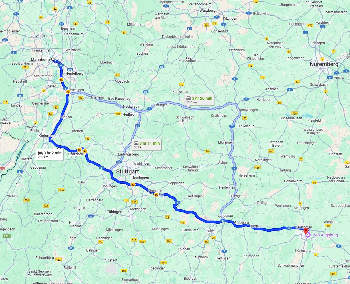 Anreise von Mannheim Zu Augsburg Über via A8