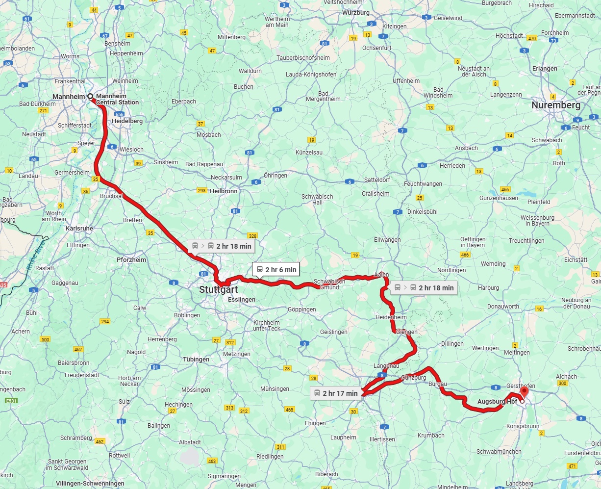 Anreise von Mannheim Zu Augsburg Über 