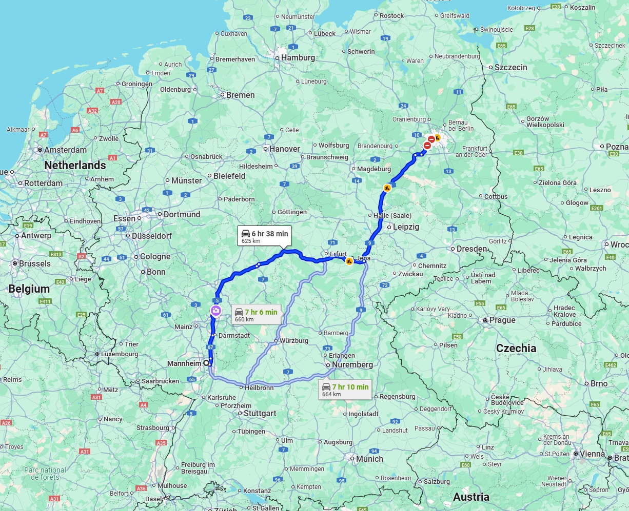 Anreise von Mannheim Zu Berlin Über via A4 and A9