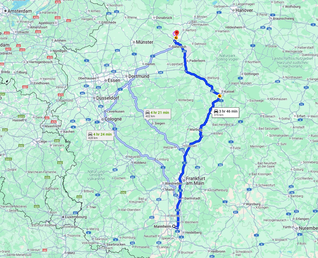 Anreise von Mannheim Zu Bielefeld Über via A5