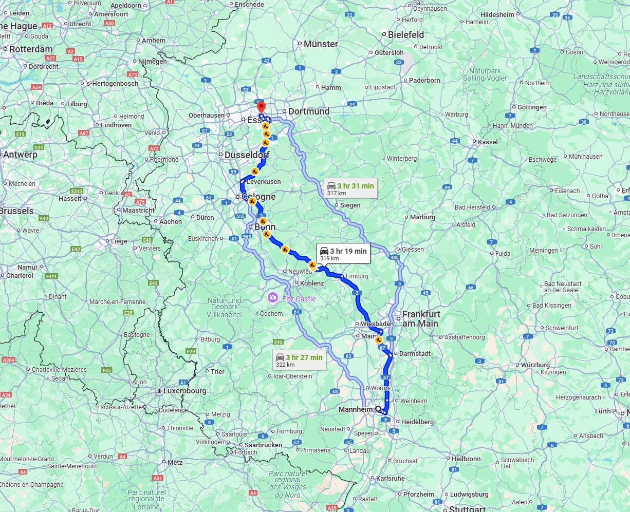 Anreise von Mannheim Zu Bochum Über via A3
