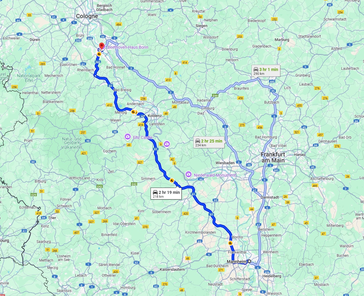 Anreise von Mannheim Zu Bonn Über via A61