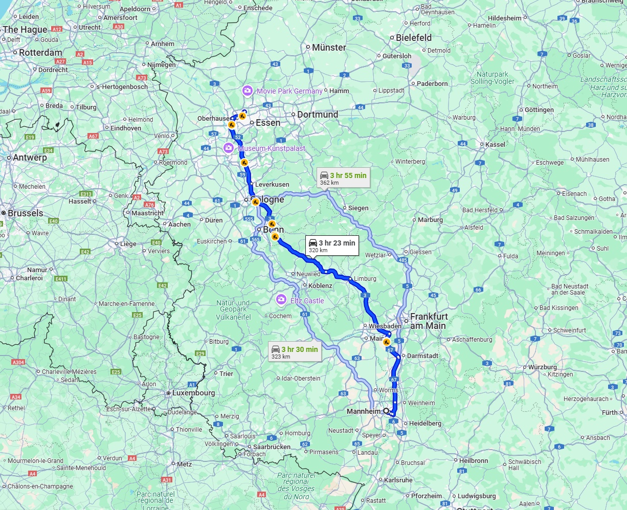 Anreise von Mannheim Zu Bottrop Über via A3