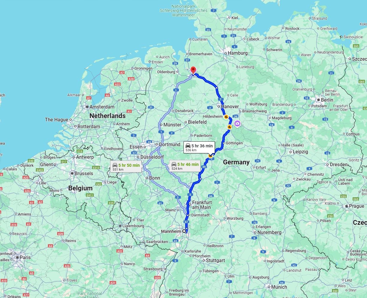 Anreise von Mannheim Zu Bremen Über via A7