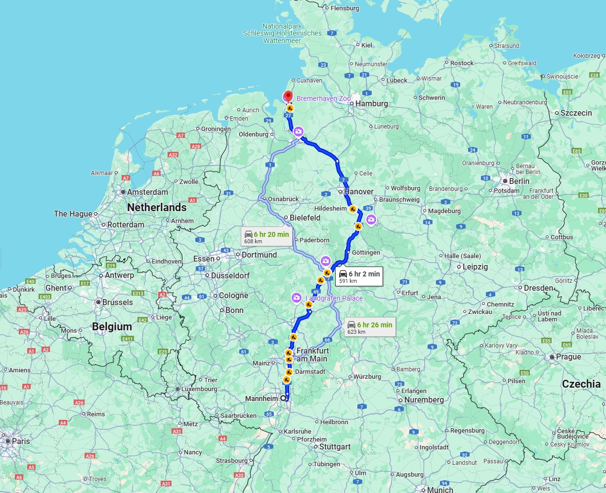 Anreise von Mannheim Zu Bremerhaven Über via A7