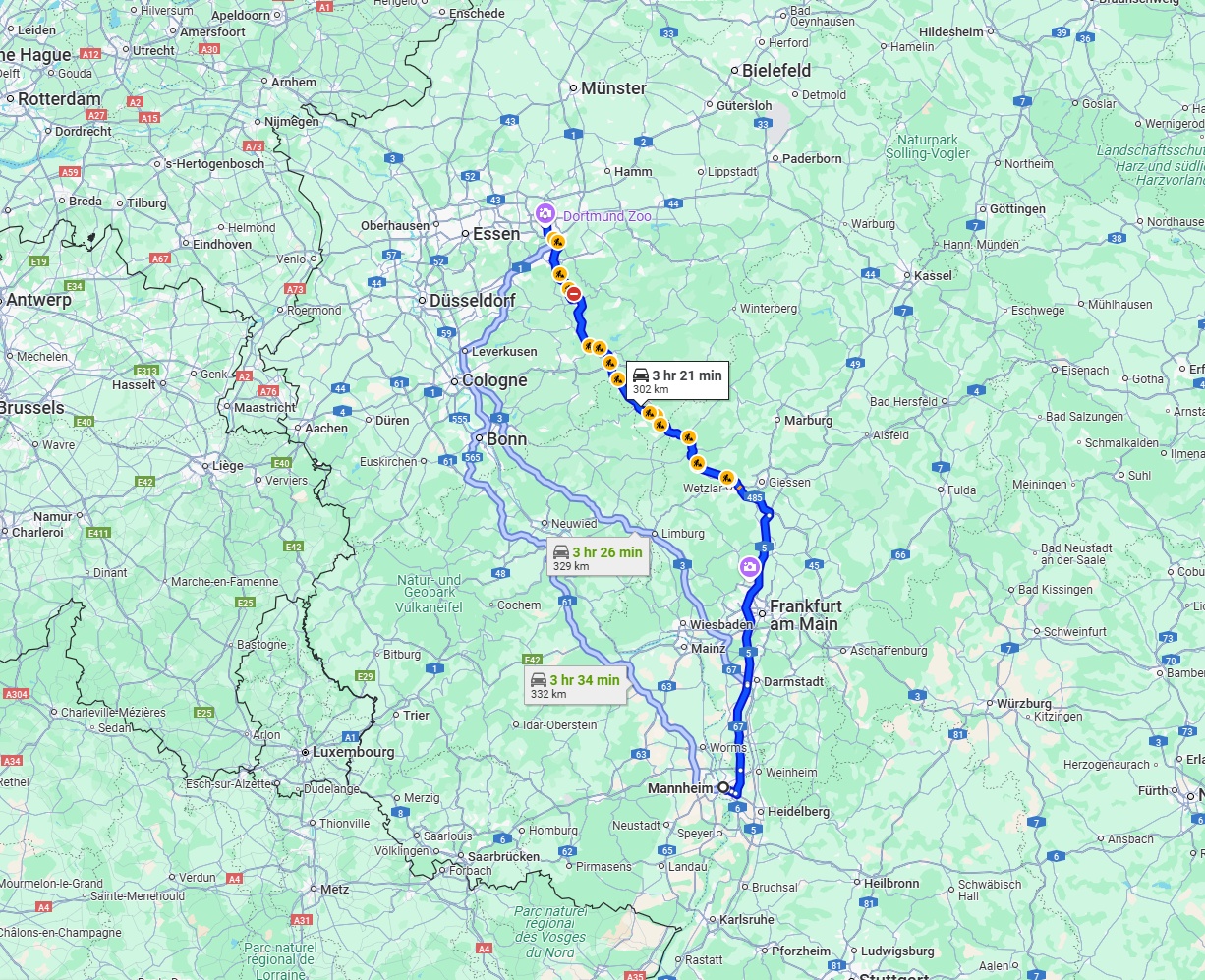 Anreise von Mannheim Zu Dortmund Über via A45