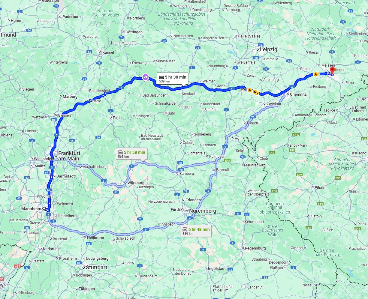 Anreise von Mannheim Zu Dresden Über via A5 and A4