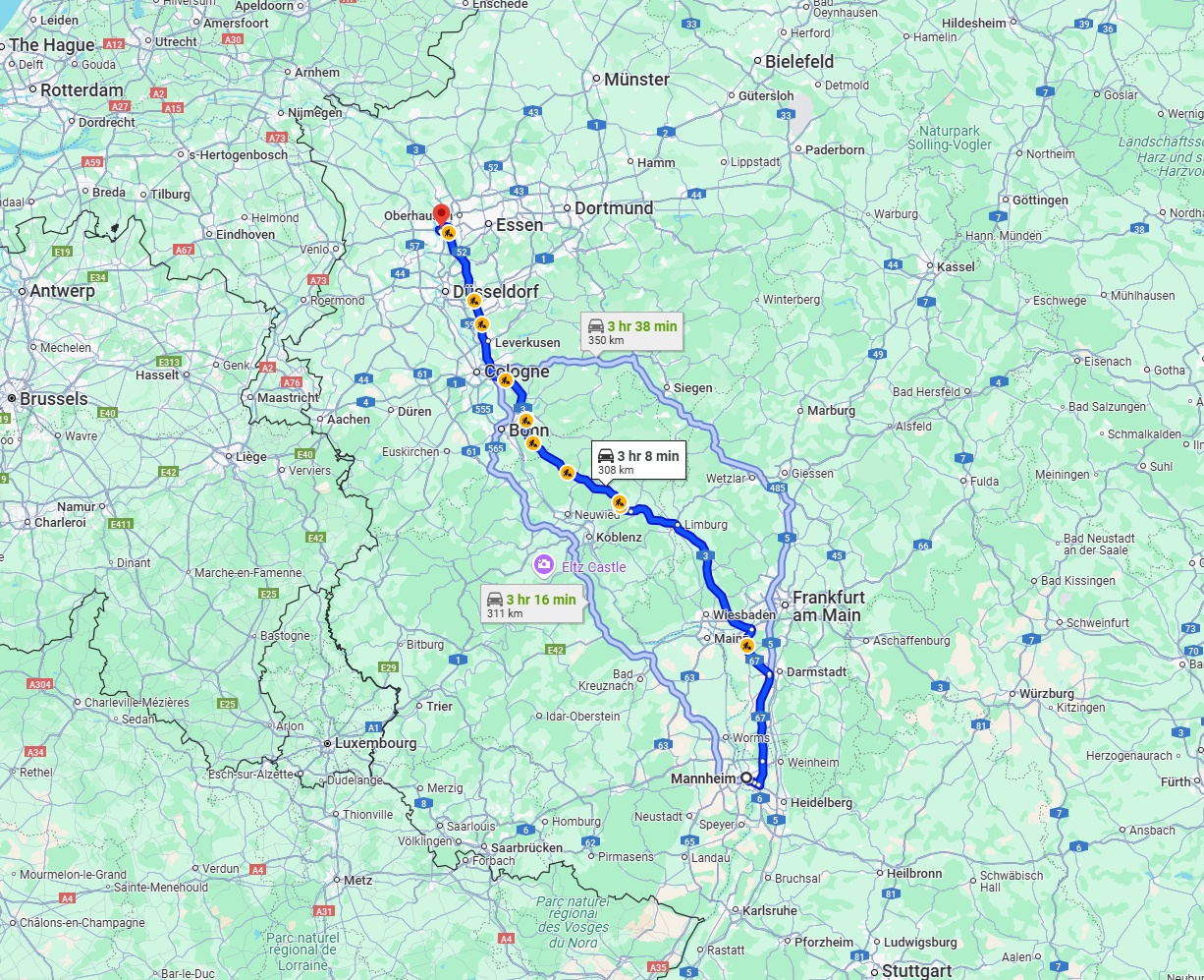 Anreise von Mannheim Zu Duisburg Über via A3