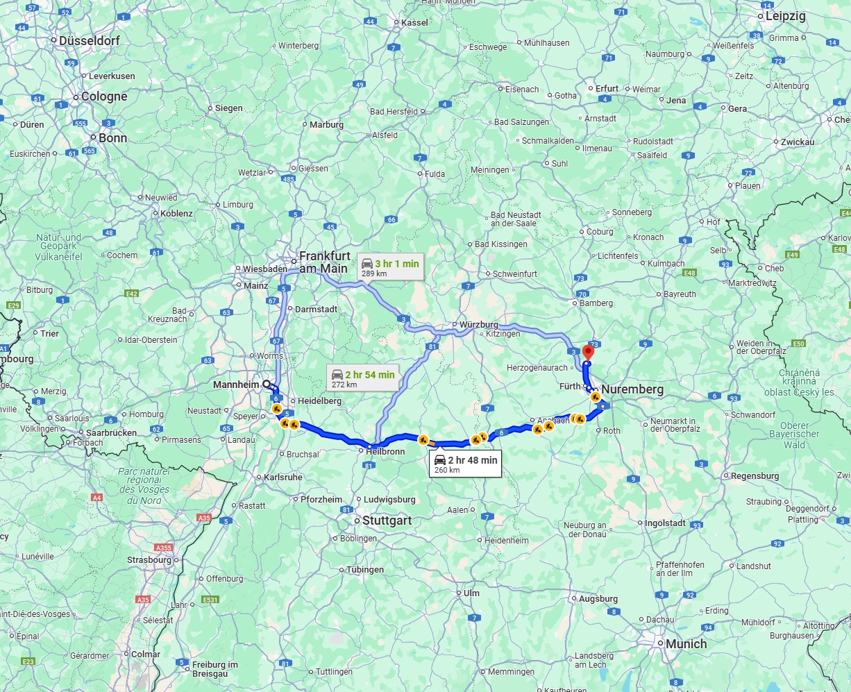 Anreise von Mannheim Zu Erlangen Über via A6