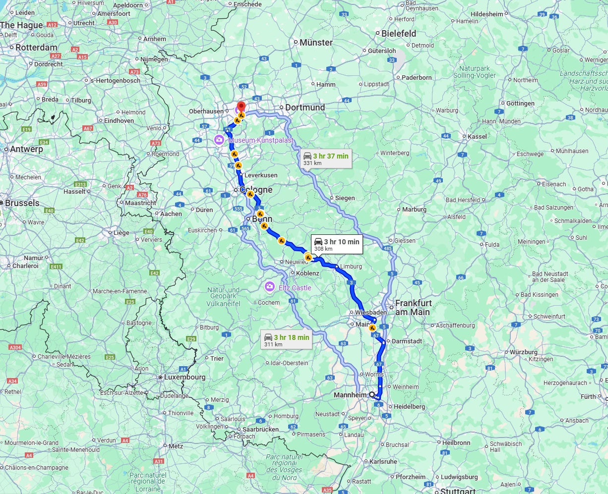 Anreise von Mannheim Zu Essen Über via A3