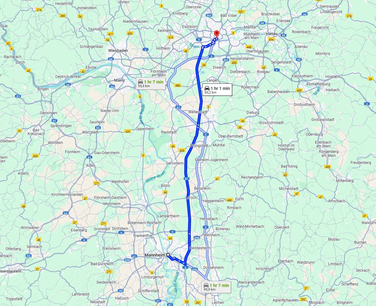 Anreise von Mannheim Zu Frankfurt am Main Über via A67 and A5