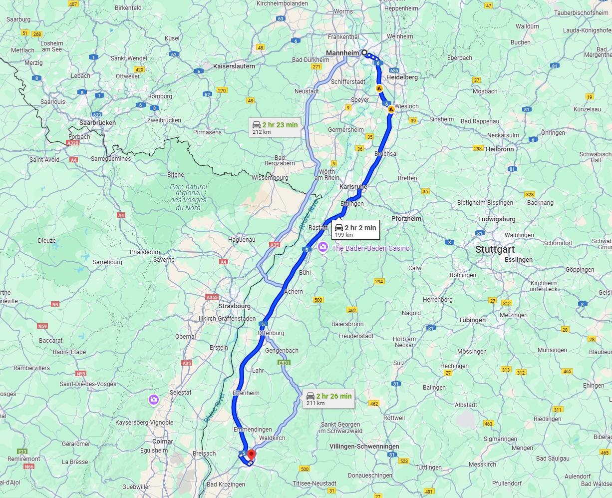 Anreise von Mannheim Zu Freiburg im Breisgau Über via A5