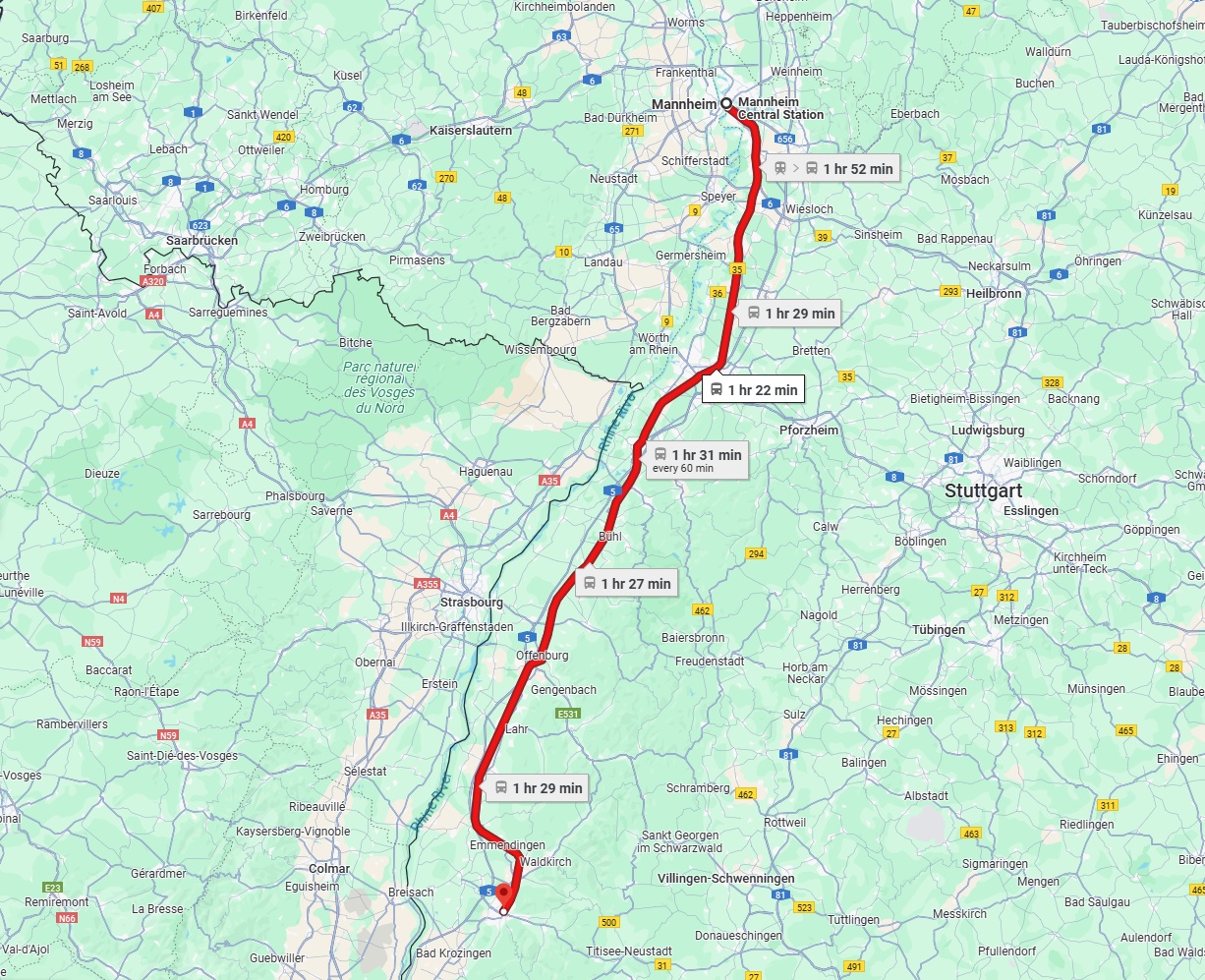 Anreise von Mannheim Zu Freiburg im Breisgau Über 