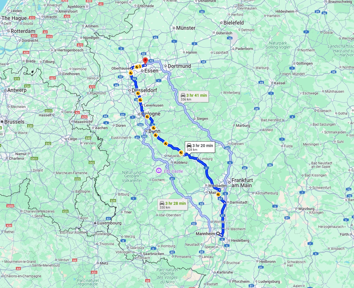 Anreise von Mannheim Zu Gelsenkirchen Über via A3