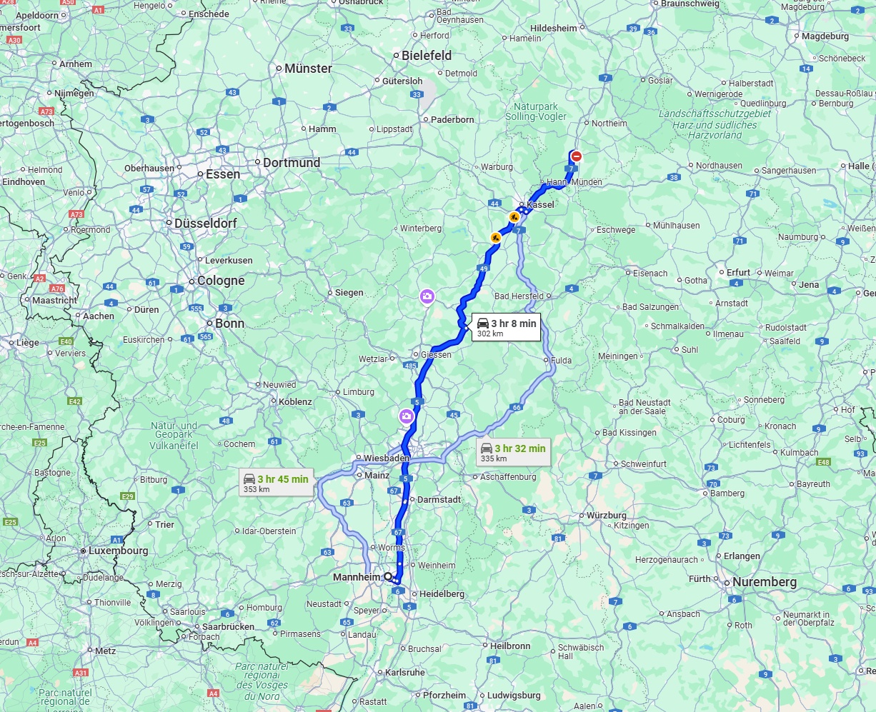 Anreise von Mannheim Zu Göttingen Über via A5 and A49
