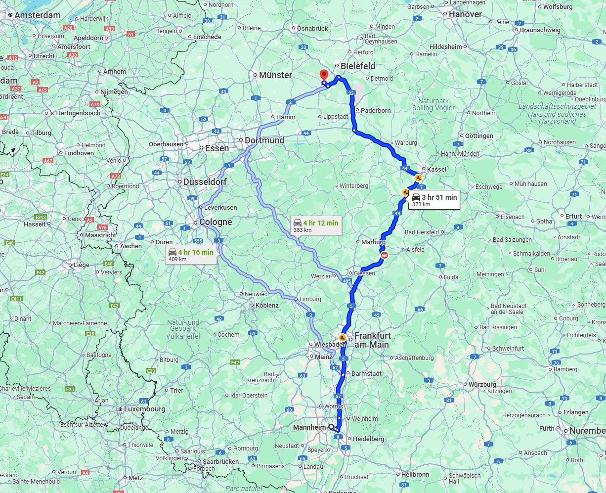 Anreise von Mannheim Zu Gütersloh Über via A5