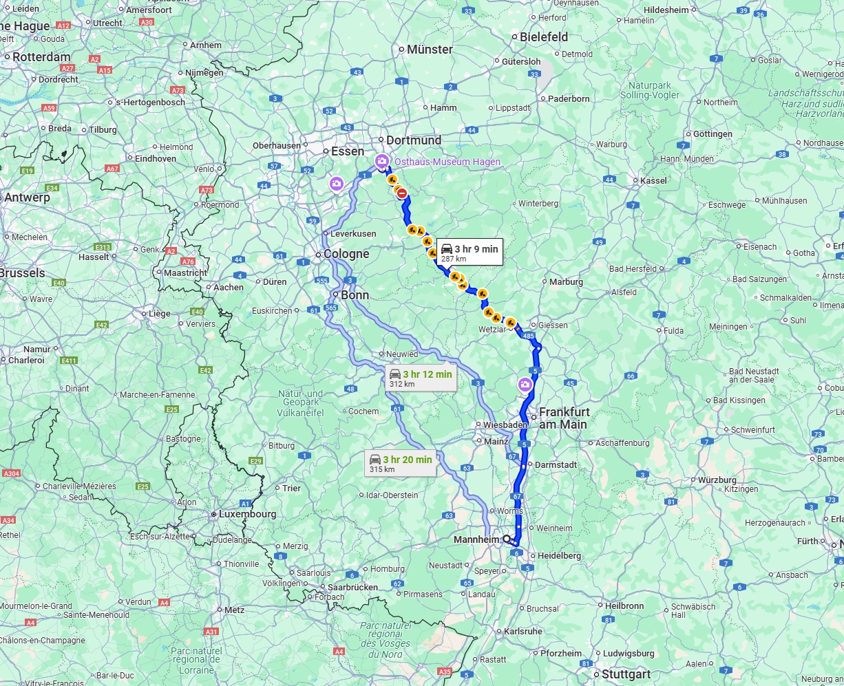 Anreise von Mannheim Zu Hagen Über via A45