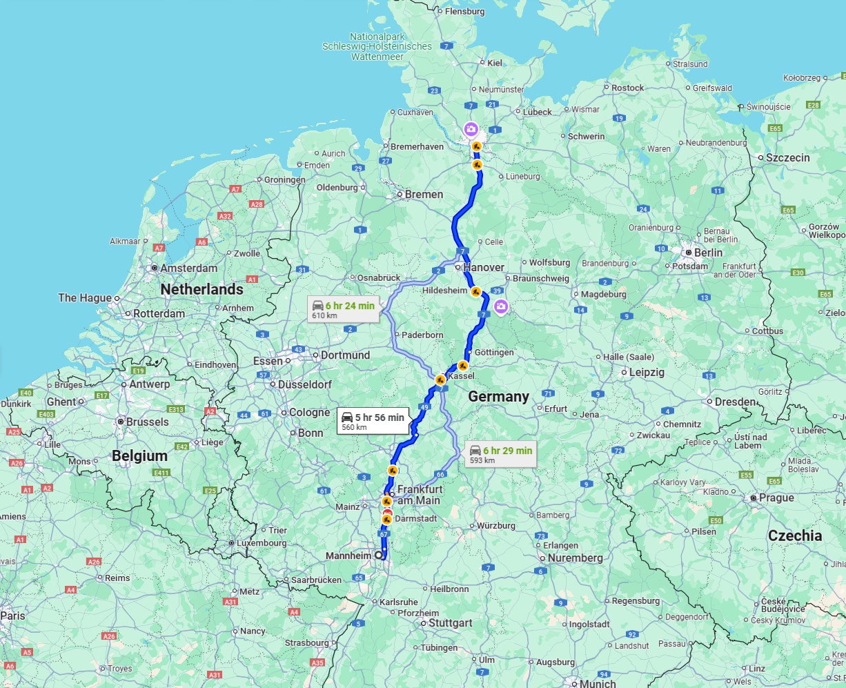 Anreise von Mannheim Zu Hamburg Über via A7