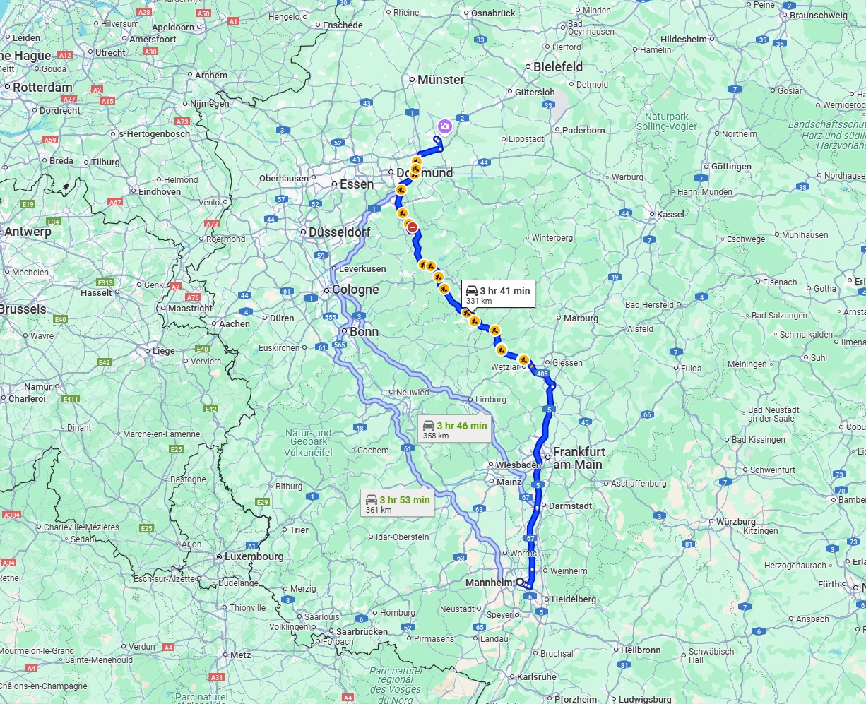Anreise von Mannheim Zu Hamm Über via A45